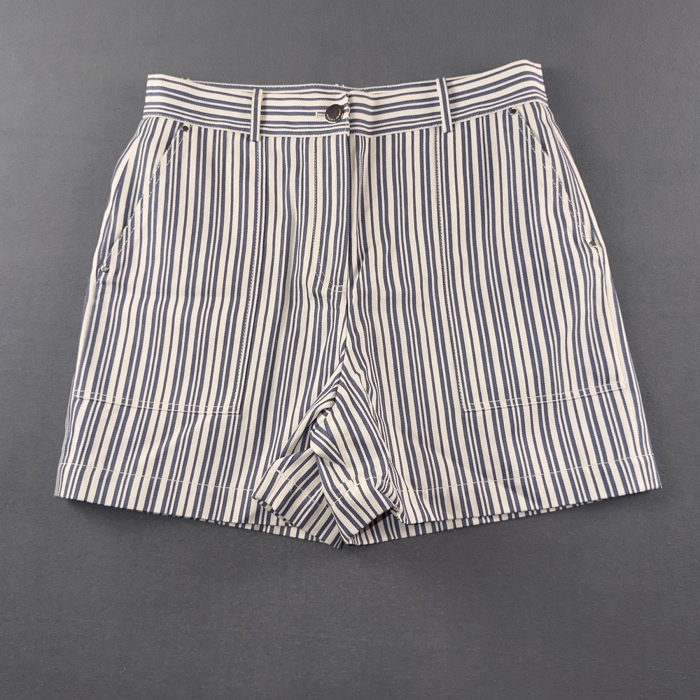 Claudie Pierlot Paris Bicolore Striped Cotton Shorts Blue White Size 42 NEW